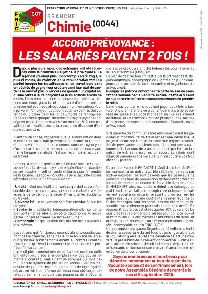 Aperçu du document ACCORD PREVOYANCE – LES SALARIÉS PAYENT 2 FOIS !