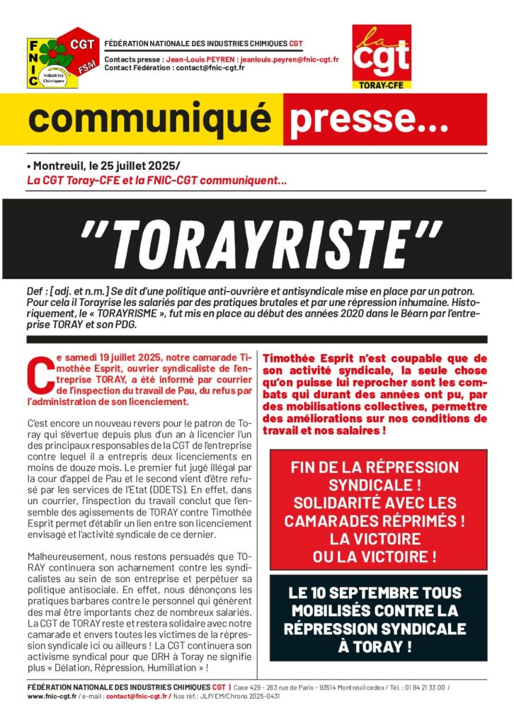 Aperçu du document CP TORAY CFE ET FNIC CGT