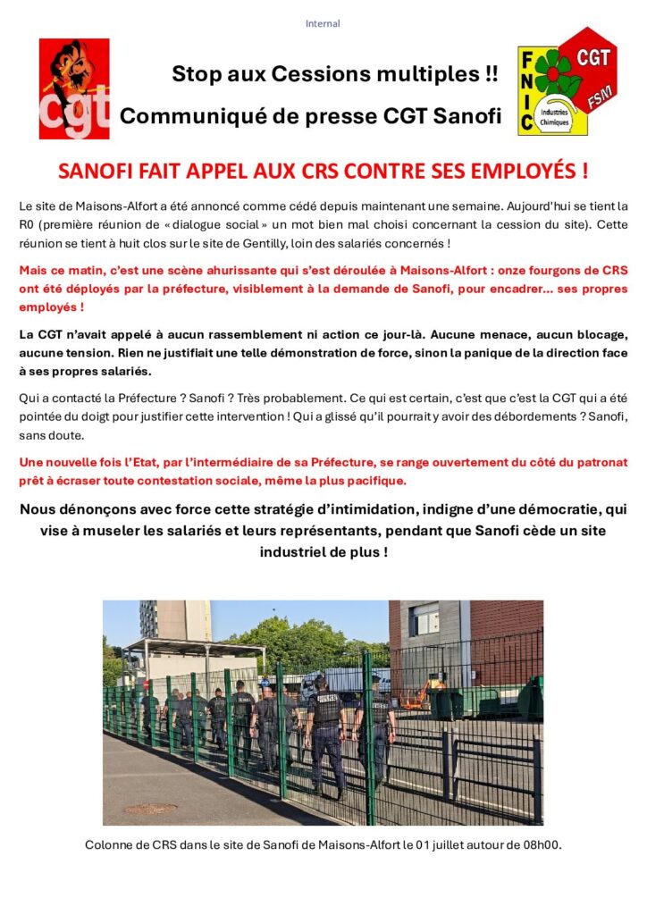 Aperçu du document STOP AUX CESSIONS MULTIPLTES ! CP CGT SANOFI