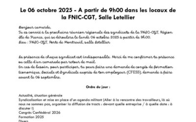 RÉUNION DES SYNDICATS FNIC CGT RÉGION ILE-DE-FRANCE