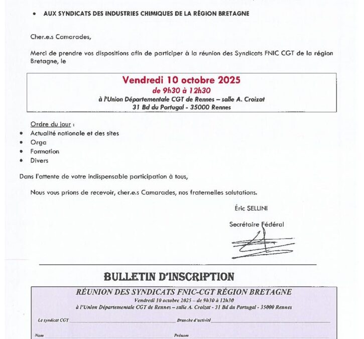 RÉUNION DES SYNDICATS FNIC CGT RÉGION BRETAGNE