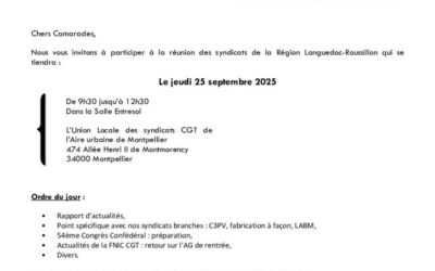 RÉUNION DES SYNDICATS FNIC CGT RÉGION LANGUEDOC-ROUSILLON