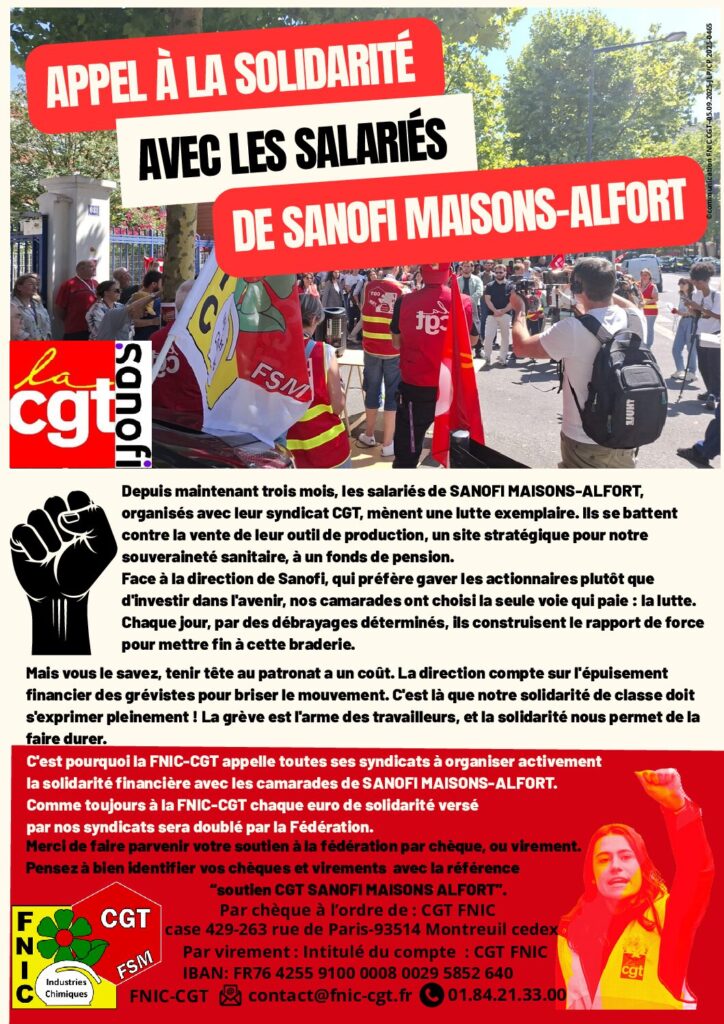 Aperçu du document APPEL A LA SOLIDARITE AVEC LES SALARIES DE SANOFI MAISONS ALFORT