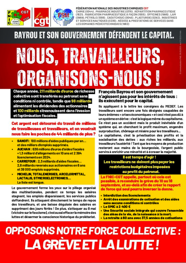 Aperçu du document BAYROU ET SON GOUVERNEMENT DEFENDENT LE CAPITAL. NOUS TRAVAILLEURS ORGANISONS NOUS !