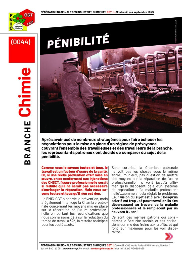 Aperçu du document CIRCULAIRE BRANCHE CHIMIE – PENIBILITE