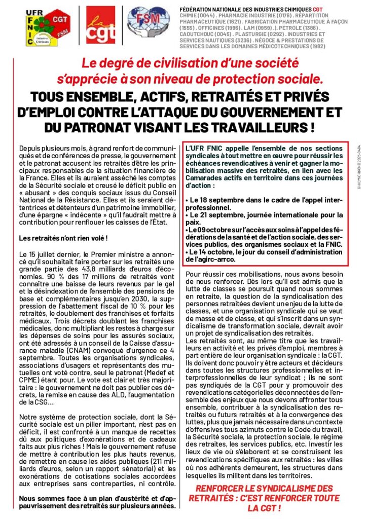 Aperçu du document CIRCULAIRE UFR – TOUS ENSEMBLE, ACTIFS, RETRAITES ET PRIVES D&rsquo;EMPLOIS CONTRE L&rsquo;ATTAQUE DU GOUVERNEMENT ET DU PATRONAT VISANT LES TRAVAILLEURS