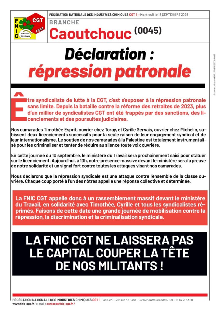 Aperçu du document DECLARATION FNIC CGT REPRESSION PATRONALE