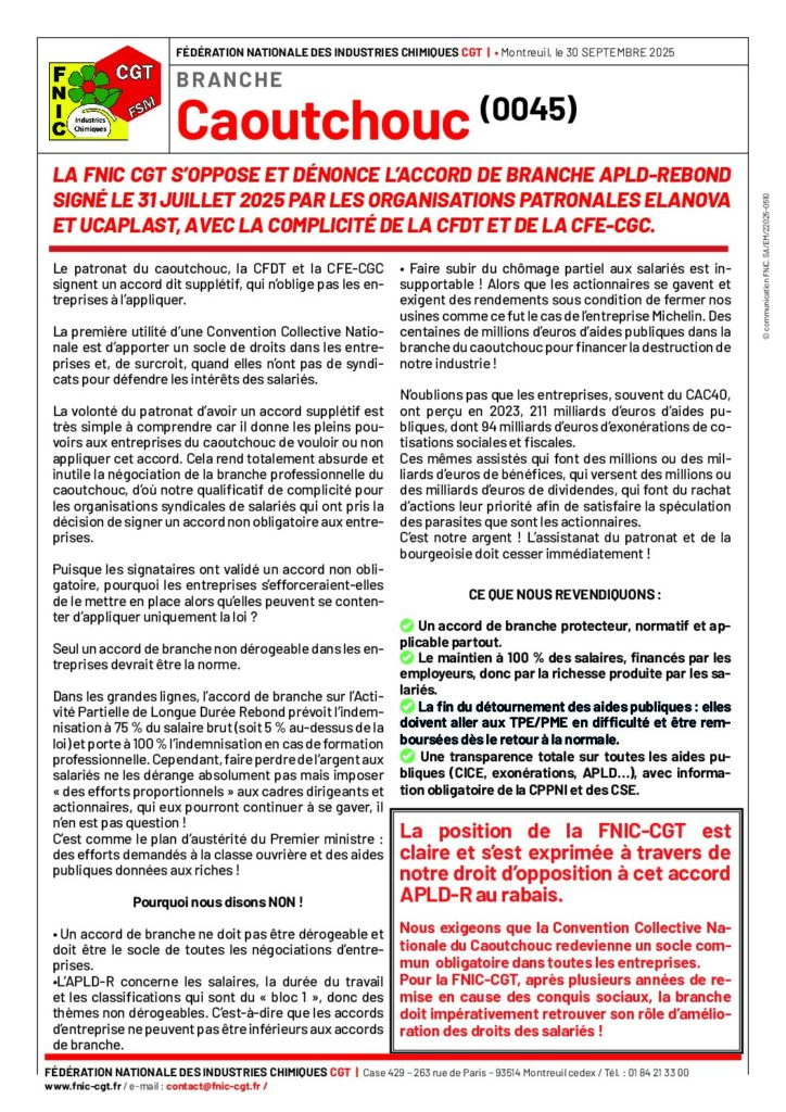 Aperçu du document La FNIC CGT s’oppose et dénonce l’accord de branche APLD