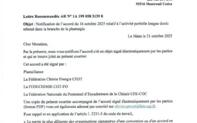 ACCORD DU 16 OCTOBRE 2025 RELATIF A L ACTIVITE PARTIELLE LONGUE DUREE REBOND DANS LA BRANCHE PLASTURGIE