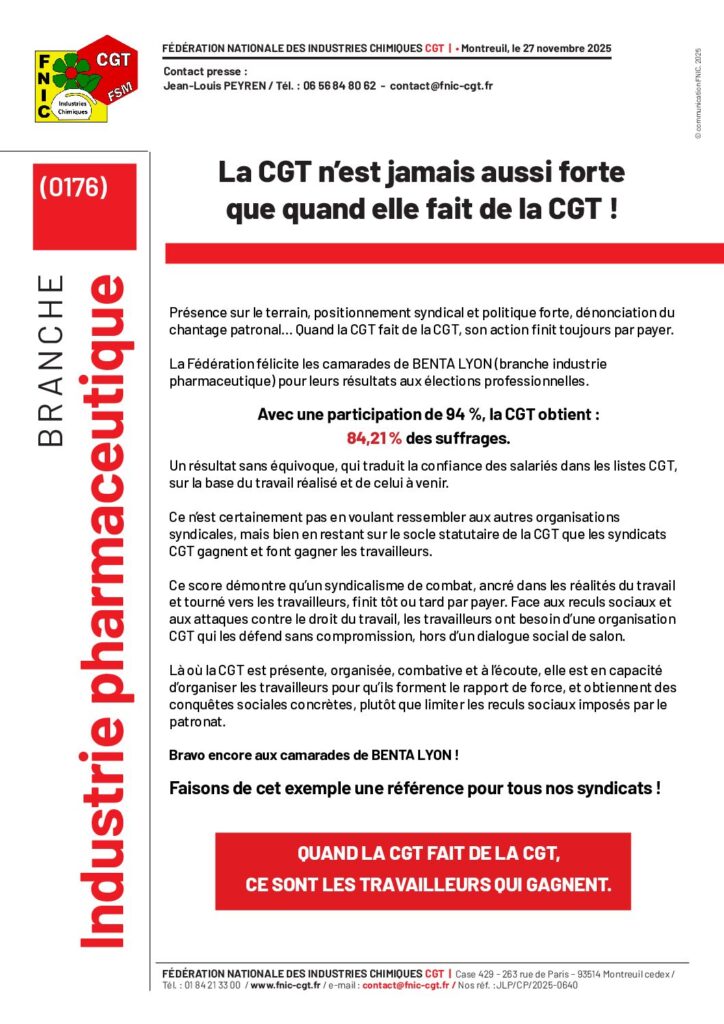 Aperçu du document COMMUNIQUE DE BRANCHE La CGT n&rsquo;est jamais ausi forte que quand elle fait de la CGT_27.11.2025