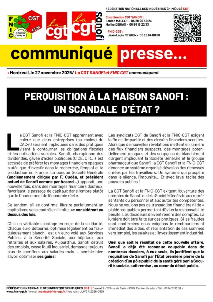 Aperçu du document CP CGT SANOFI -perquisition a la maison Sanofi