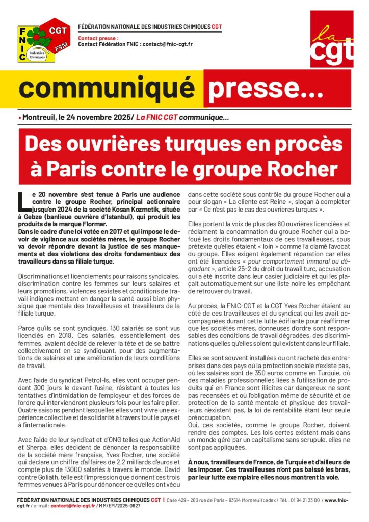 Aperçu du document DES OUVRIERES TURQUES EN PROCES A PARIS CONTRE LE GROUPE ROCHER