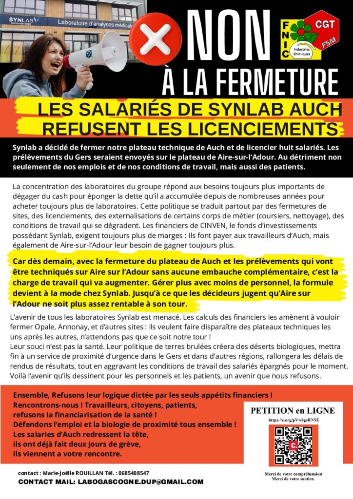 Aperçu du document LES SALARIES DE SYNLAB AUCH REFUSENT LES LICENCIEMENTS