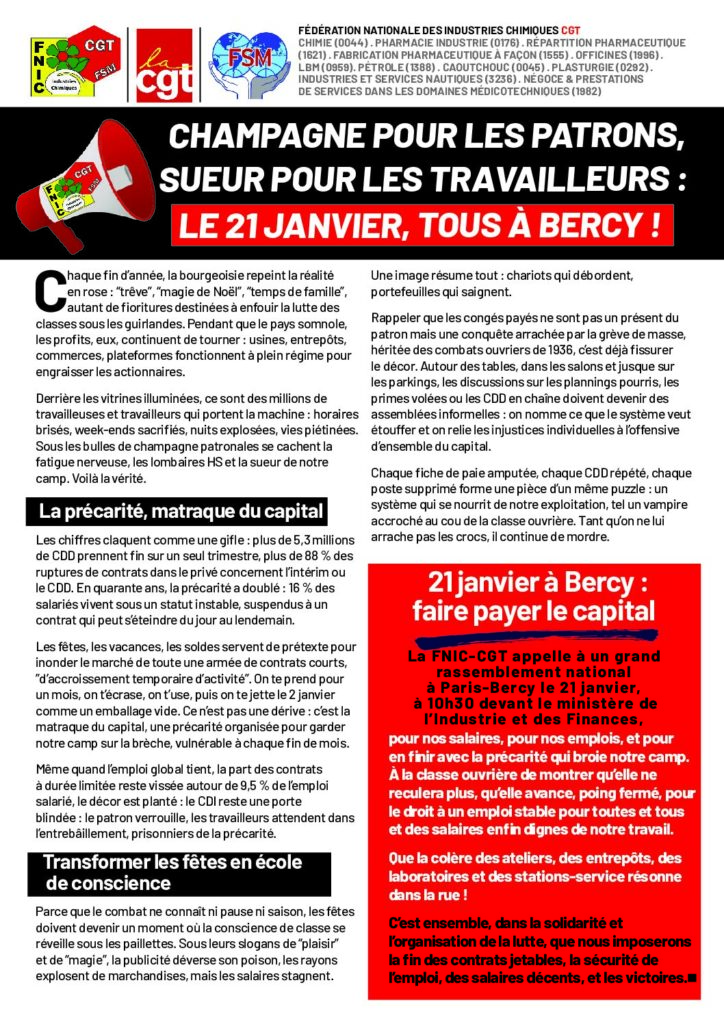 Aperçu du document CHAMPAGNE POUR LES PATRONS, SUEURS POUR LES TRAVAILLEURS, LE 21 JANVIER TOUS A BERCY