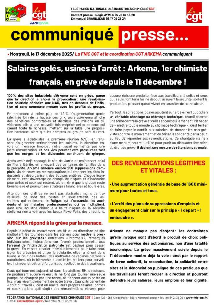 Aperçu du document CP ARKEMA – Salaires gelés, Usines à l&rsquo;arrêt 17 12 2025_