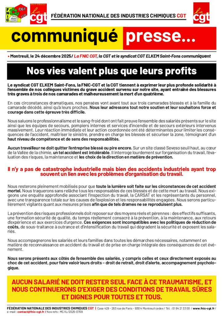 Aperçu du document CP Accident ELKEM Saint-Fons – 24 12 25