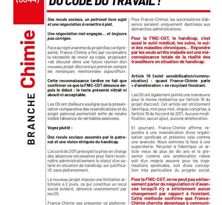 Accord handicap de branche chimie : un copié-collé du code du travail