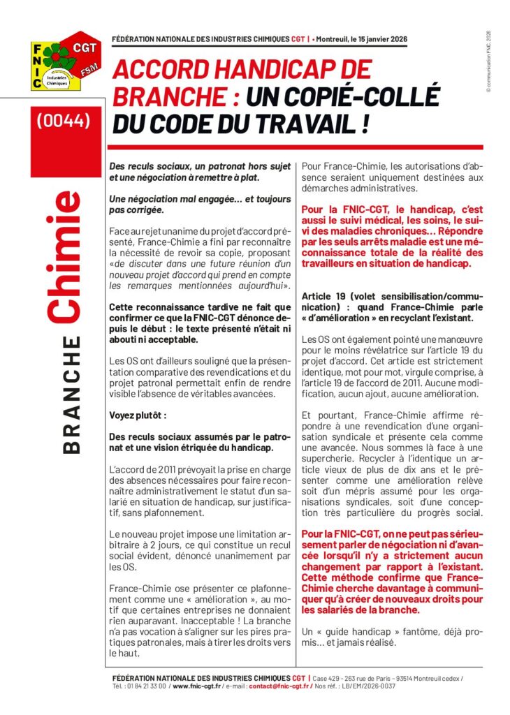 Aperçu du document Accord Handicap de branche – un copié-collé du code du travail !