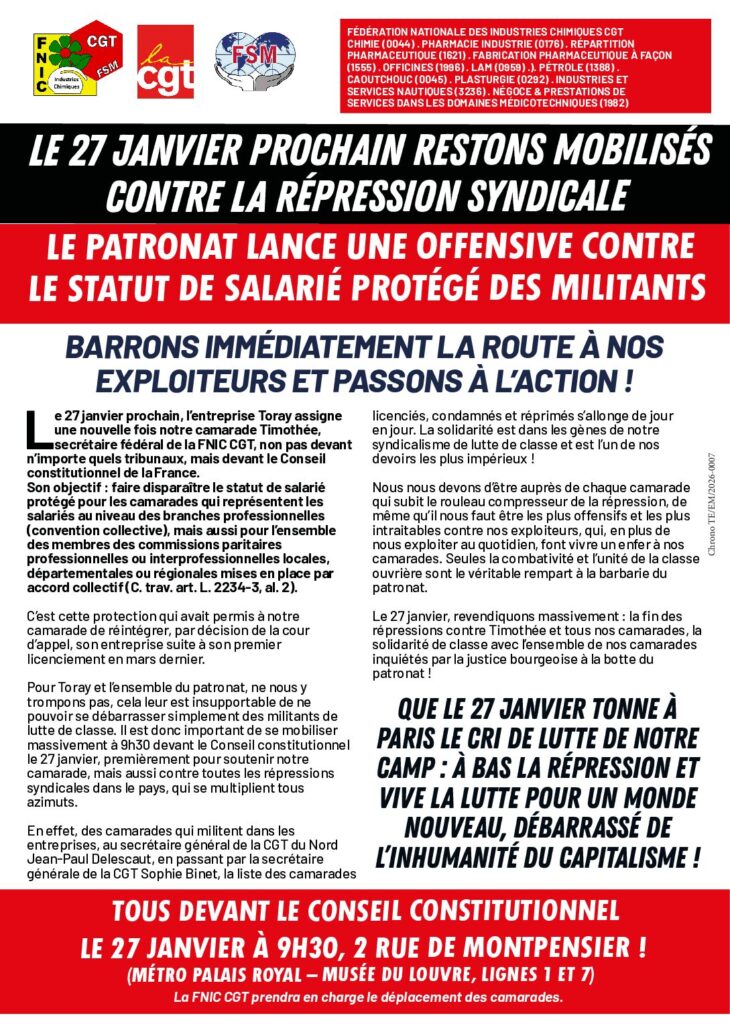 Aperçu du document LE 27 JANVIER PROCHAIN RESTONS MOBILISES CONTRE LA REPRESSION SYNDICALE