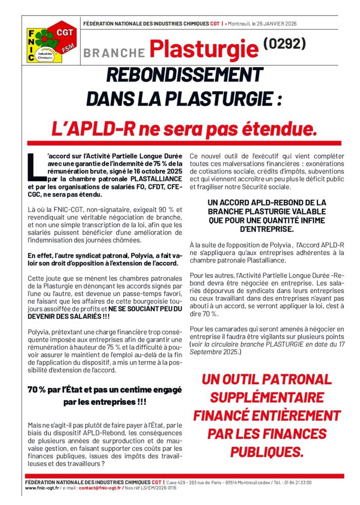 Aperçu du document REBONDISSEMENT dans la plasturgie – l&rsquo;APLDR ne sera pas étendue