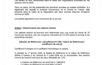Accord sur les salaires minima de branche dans les industries chimiques