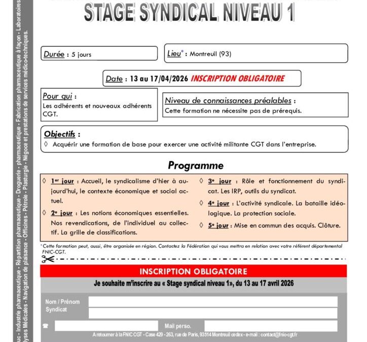 Stage niveau 1 – avril 2026