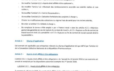 AVENANT n°7 à l&rsquo;accord du 12 janvier 2016 relatif à la complémentaire frais de santé et prévoyance