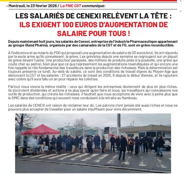 Communiqué de presse: Les salariés de CENEXI relèvent la tête: