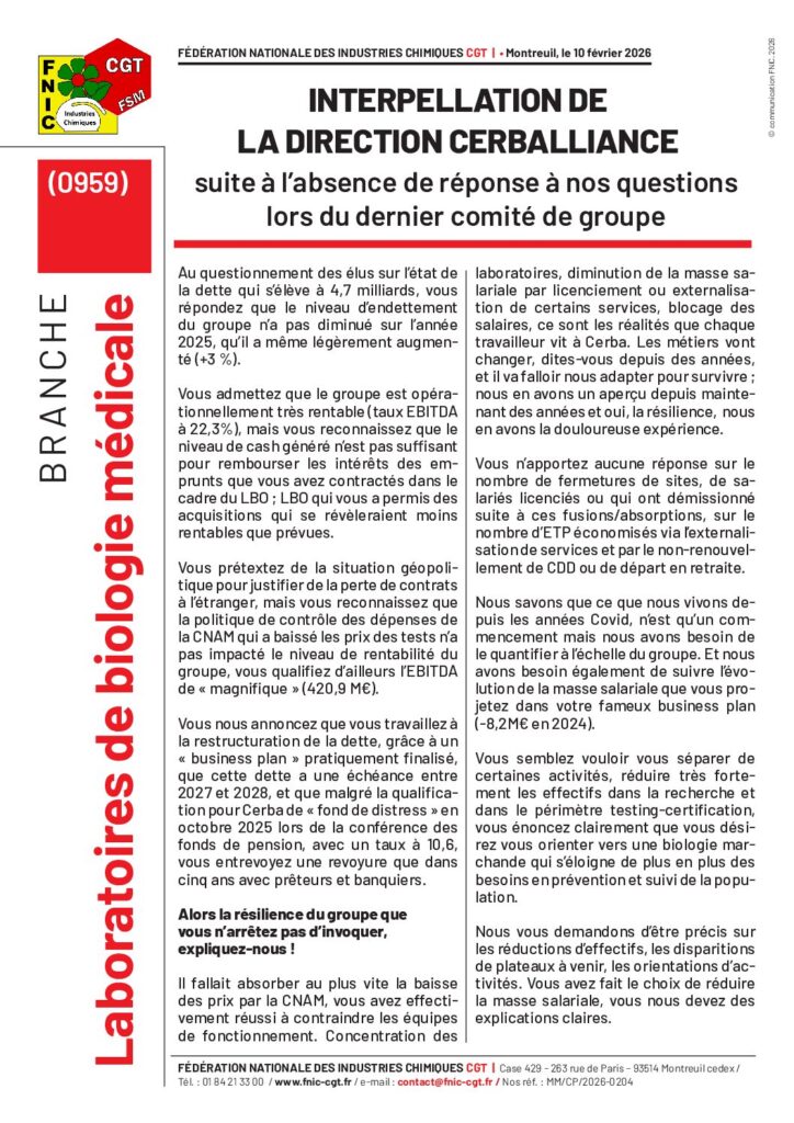 Aperçu du document INTERPELLATION DE LA DIRECTION CERBALLIANCE