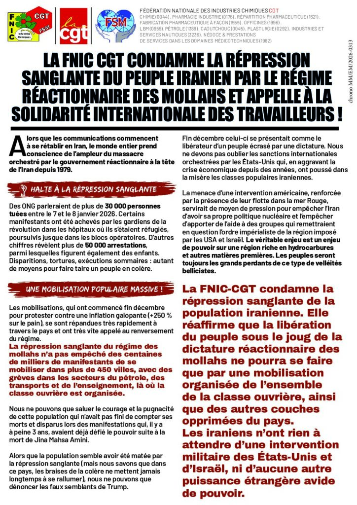 Aperçu du document LA FNIC CGT CONDAMNE LA REPRESSION SANGLANTE DU PEUPLE IRANIEN !