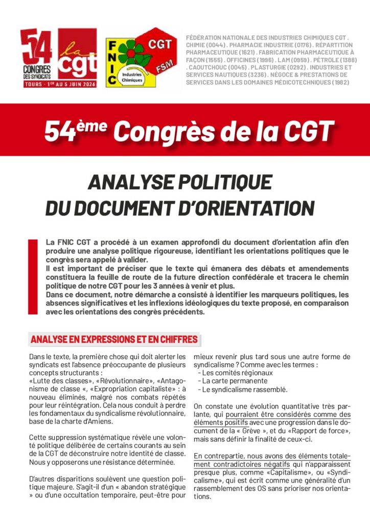 Aperçu du document 54 ème congres de la CGT – Analyse politique du document d&rsquo;orientation