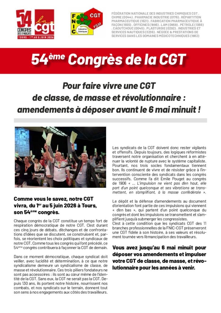 Aperçu du document 54 eme congres de la cgt – AMENDEMENTS A DEPOSER AVANT LE 6 MAI