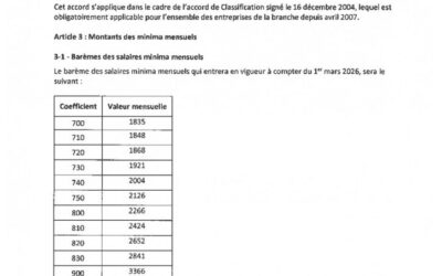 ACCORD DU 19 FEVRIER SUR LES SALAIRES DANS LA PLASTURGIE