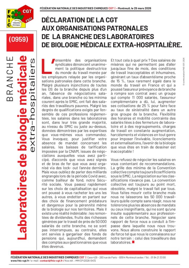 Aperçu du document DÉCLARATION DE LA CGT AUX ORGANISATIONS PATRONALES DE LA BRANCHE LBM