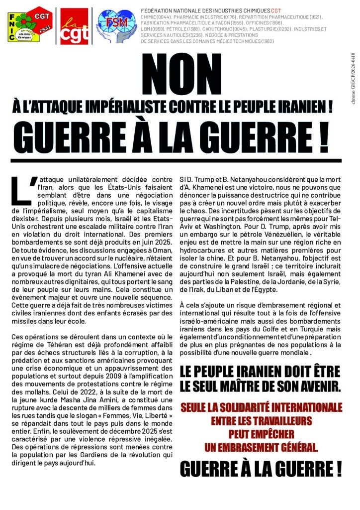 Aperçu du document NON A L’ATTAQUE IMPERIALISTE CONTRE LE PEUPLE IRANIEN ! GUERRE A LA GUERRE