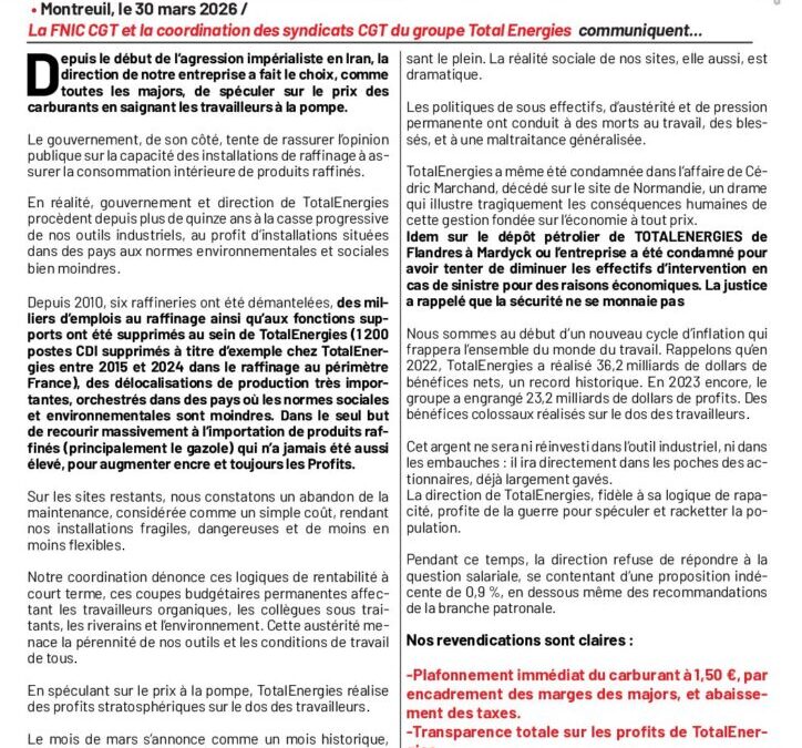 Communiqué de presse pétrole : Spéculation sur les prix des carburants