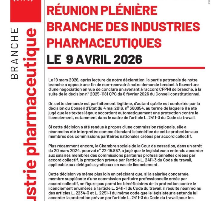 DÉCLARATION FNIC-CGT RÉUNION PLÉNIÈRE BRANCHE DES INDUSTRIES PHARMACEUTIQUES LE 9 AVRIL 2026