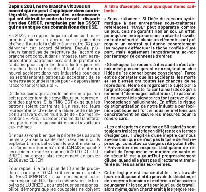 Circulaire chimie: Sécurité – Le patronat doit assumer