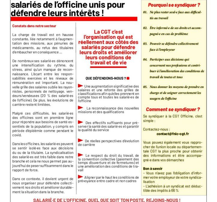 CGT officineS : les salariées et salariés de l’officine unis pour défendre leurs intérêts !