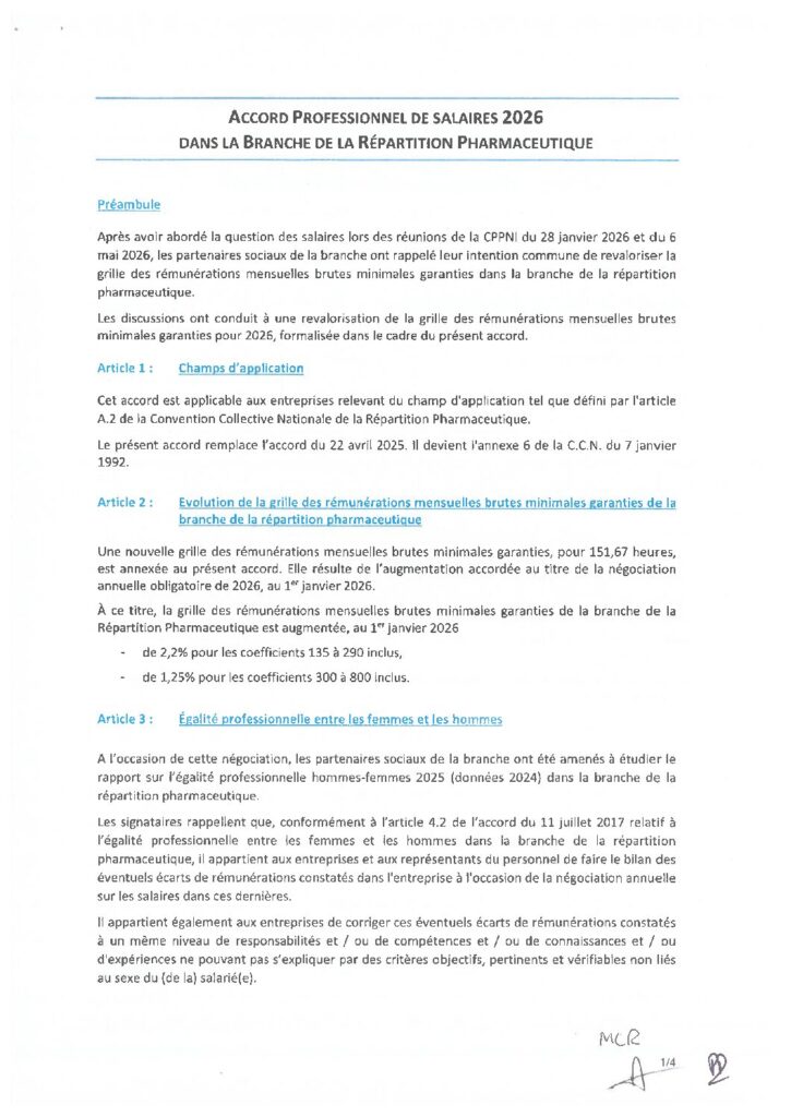 Aperçu du document Accord pro de salaires 2026 – Répartition Pharma