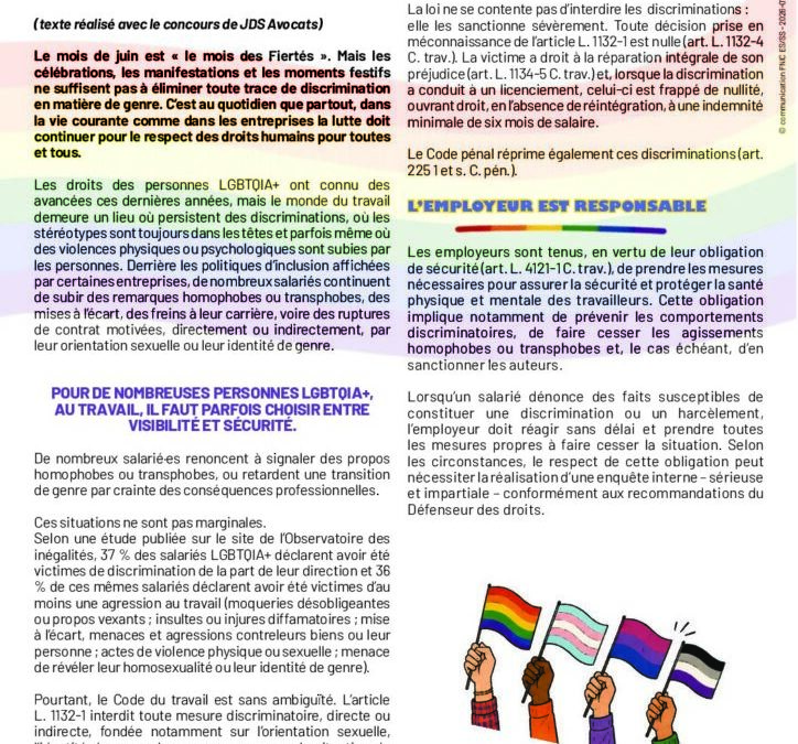TRACT : au travail comme dans la vie, l&rsquo;égalité des droits doit être une réalité toute l&rsquo;année !