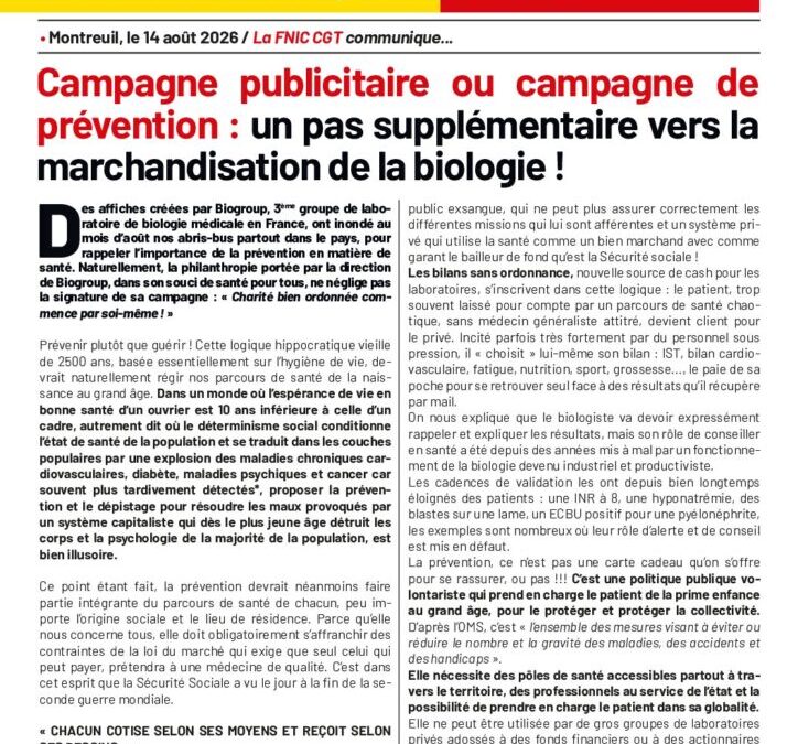 CP Campagne publicitaire ou campagne de prévention – un pas supplémentaire vers la marchandisation de la biologie !