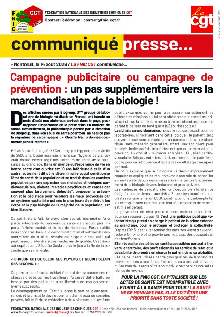 Aperçu du document CP Campagne publicitaire ou campagne de prévention – un pas supplémentaire vers la marchandisation de la biologie !