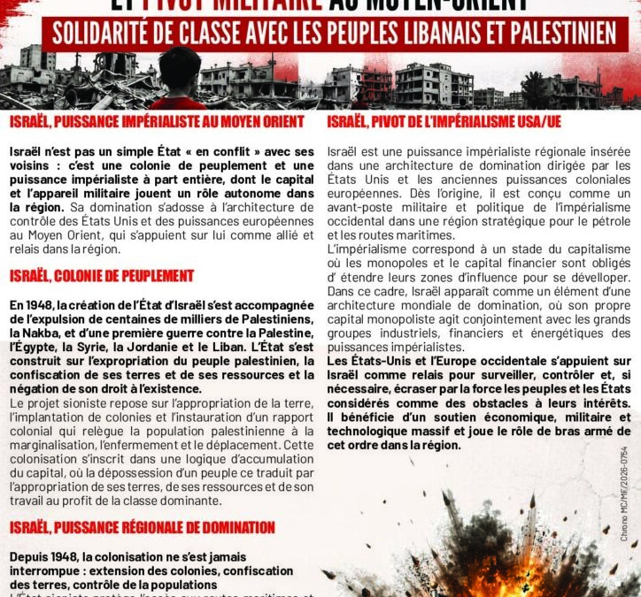 Israël PIVOT DE L&rsquo;IMPÉRIALISME Solidarité avec les peuples palestinien et libanais.