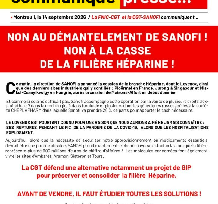 CP Non au démantèlement de SANOFI !