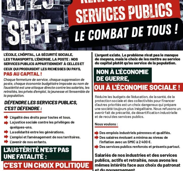 LE 29 SEPTEMBRE – RENFORCER NOS SERVICES PUBLICS, LE COMBAT DE TOUS !
