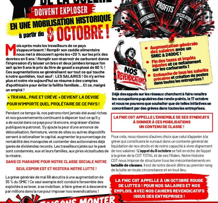 LES BARILS DE LA COLÈRE DOIVENT EXPLOSER EN UNE MANIFESTATION HISTORIQUE LE 8 OCTOBRE !