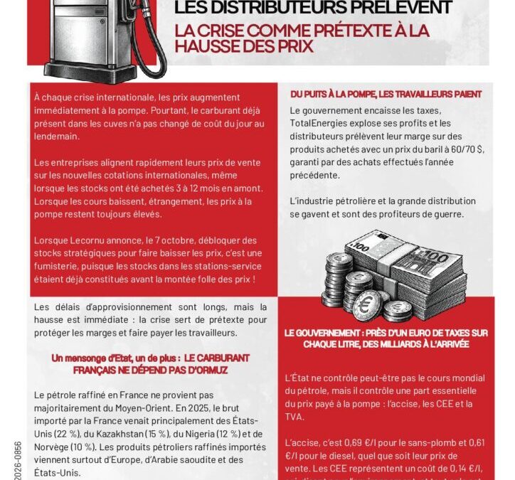CARBURANT CHER : L’ÉTAT ENCAISSE, TOTAL ENERGIES ENGRANGE, LES DISTRIBUTEURS PRÉLÈVENT. LA CRISE COMME PRÉTEXTE À LA HAUSSE DES PRIX.