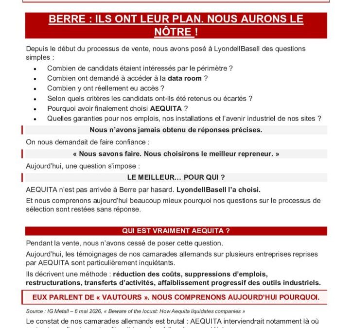 Berre: ils ont leur plan. Nous aurons le nôtre !